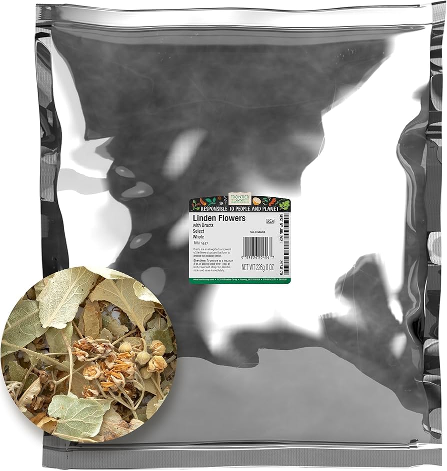 Frontier Natural Products Coop - Linden Flowers Whole, 8 oz (Pack of 12) - Kosher Yeast-Free Tea