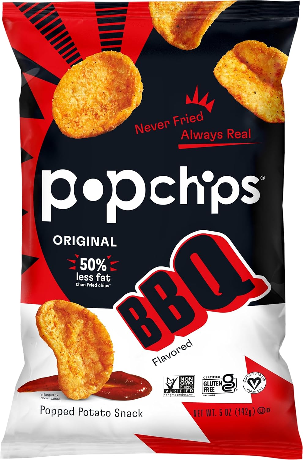 Popchips Barbeque Flavor Potato Chips, Case of 12, 5 oz Bags