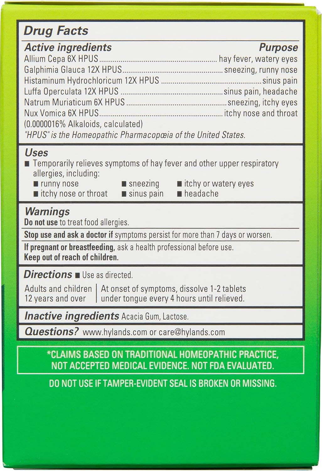 Hyland's Seasonal Allergy Relief, 60 Tablets