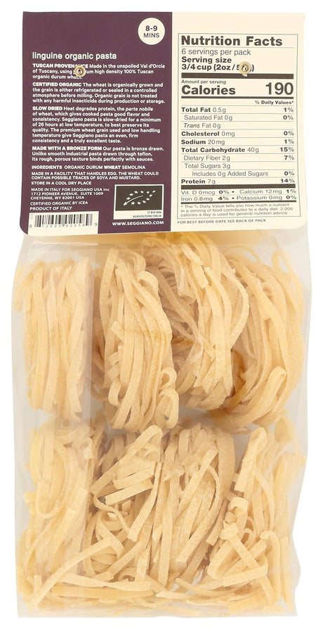 Organic Linguine Pasta by Seggiano, 13.2 oz (Pack of 6) - Cozy Farm 