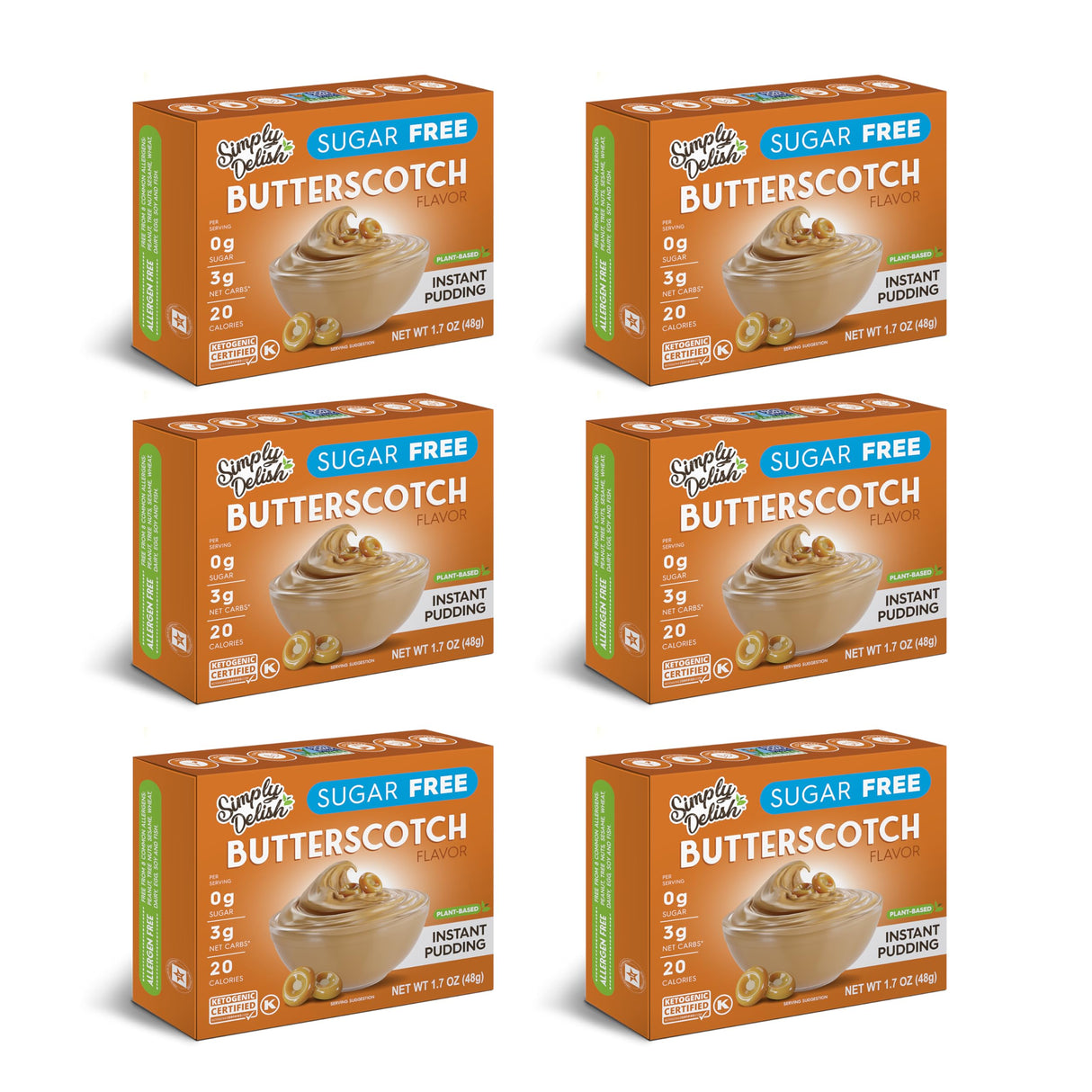 Simply Desserts - Butterscotch Instant Pudding, 1.7 oz (Pack of 6) - Gluten-Free Kosher