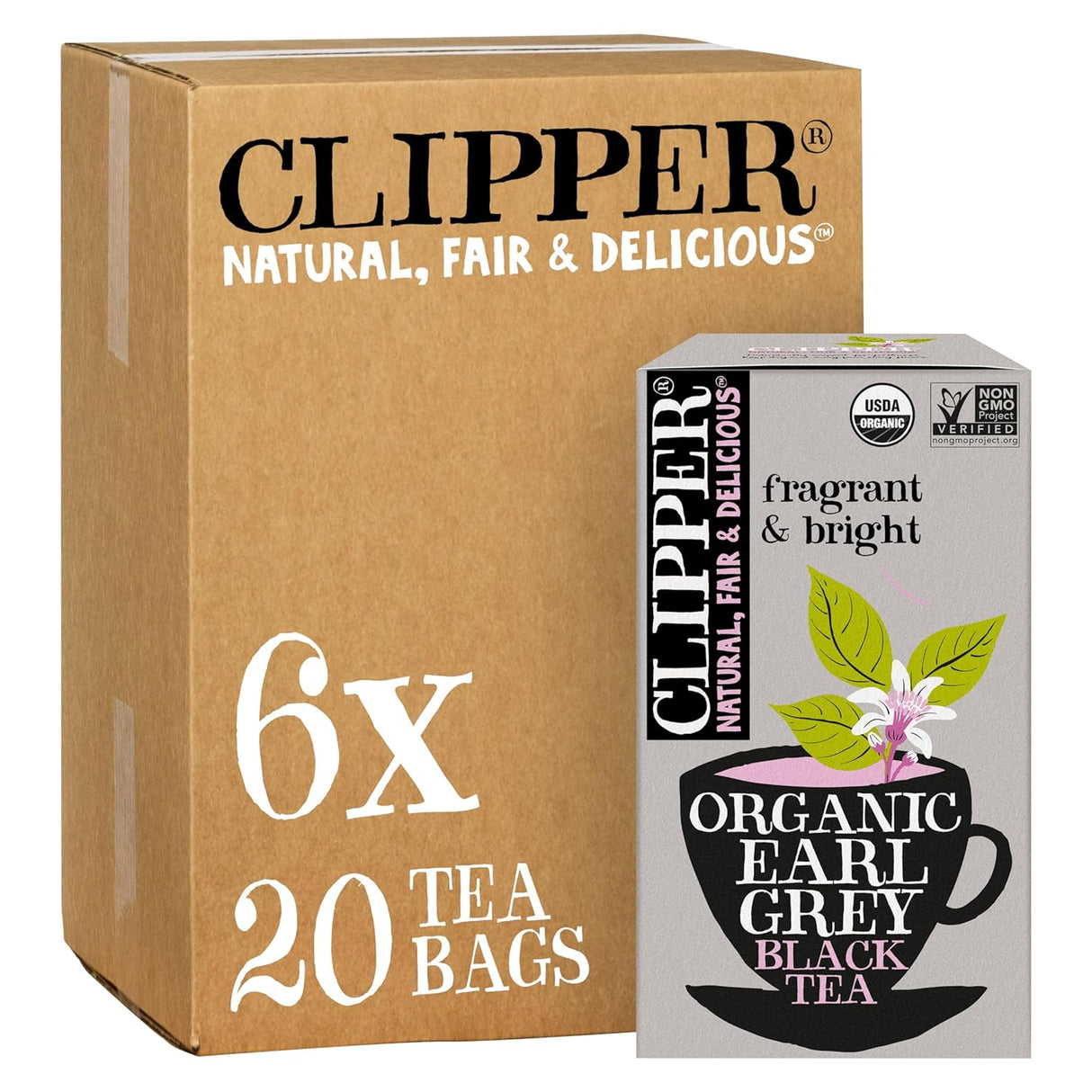 Clipper Tea - Organic Earl Grey Black Tea, 20 Bag (Pack of 6) - Classic Tea Bags