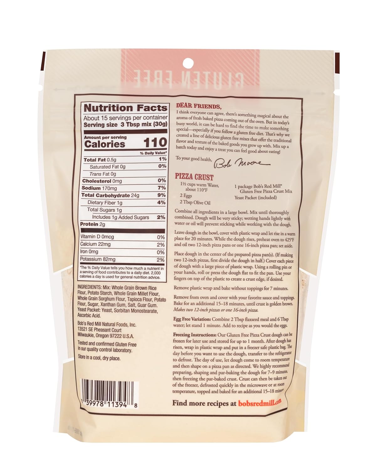 Bob's Red Mill Gluten-Free Pizza Crust Mix, 16 oz, Pack of 4