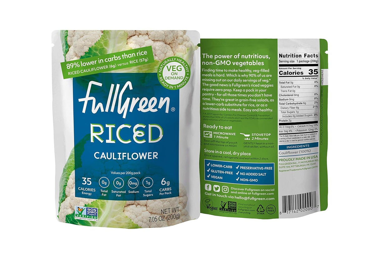 Fullgreen Riced Vegetable Cauliflower, Keto Certified, Non-GMO Verified, Gluten-Free, 6 - 7.05 Oz. Packs