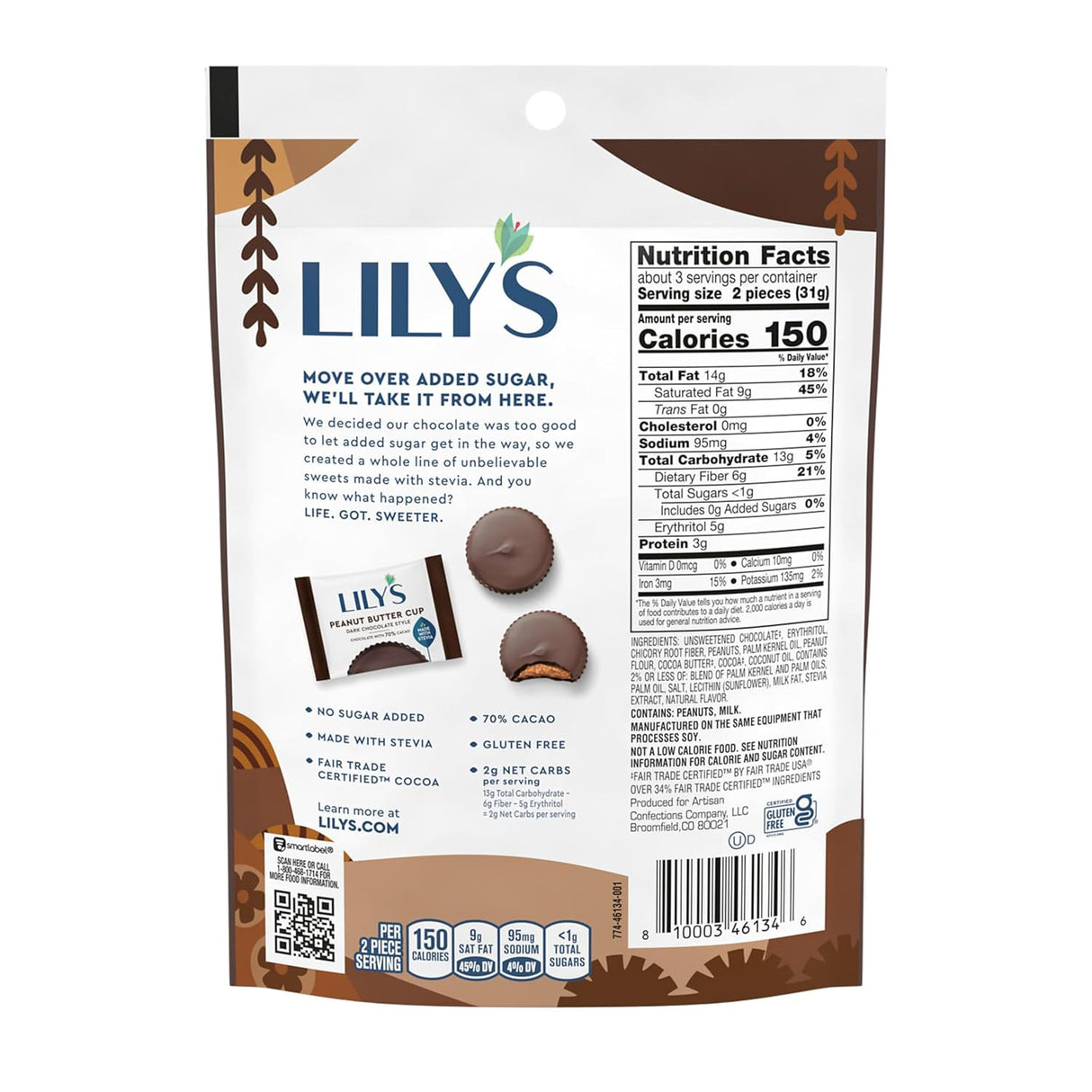 Lily's 无糖黑巧克力花生酱杯,1.25 盎司,2 包(12 盒)