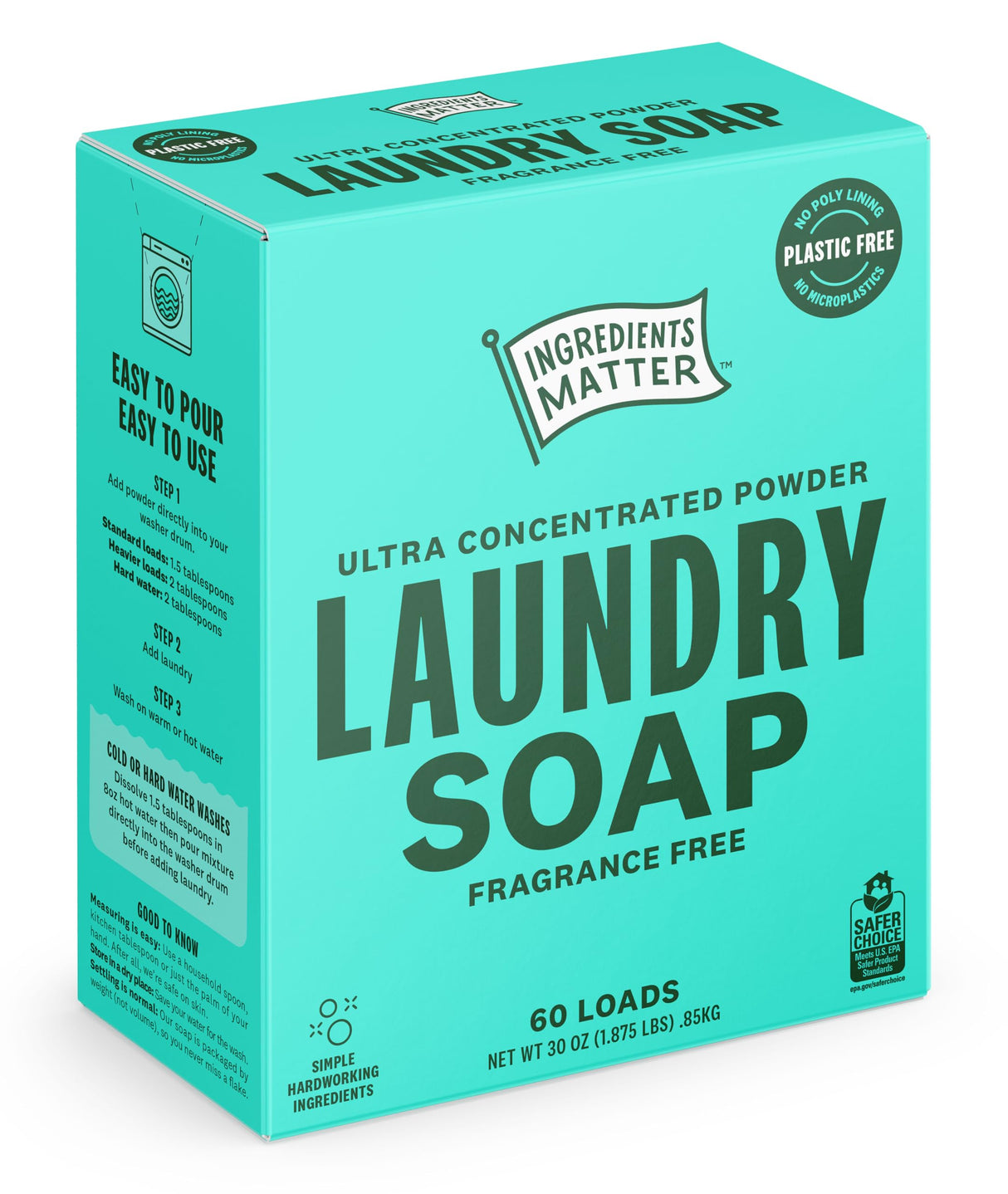 Ingredients Matters Laundry Soap, Fragrance-Free Powder, 30 oz (Pack of 8) - Gentle Fabric Cleaner