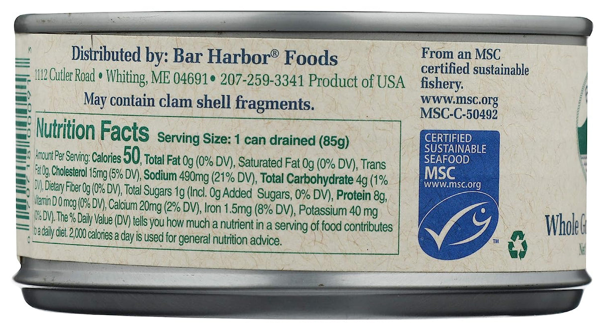Bar Harbor Whole Gourmet Ocean Clams - 6.5 Oz Can (Pack of 12) - Cozy Farm
