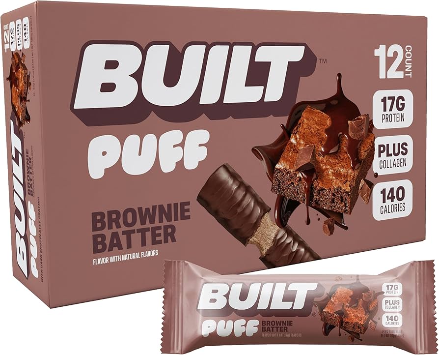 Built Bar - Protein Brownie Batter Puffs, 1.41 oz (Pack of 12) - Gluten Free Snack