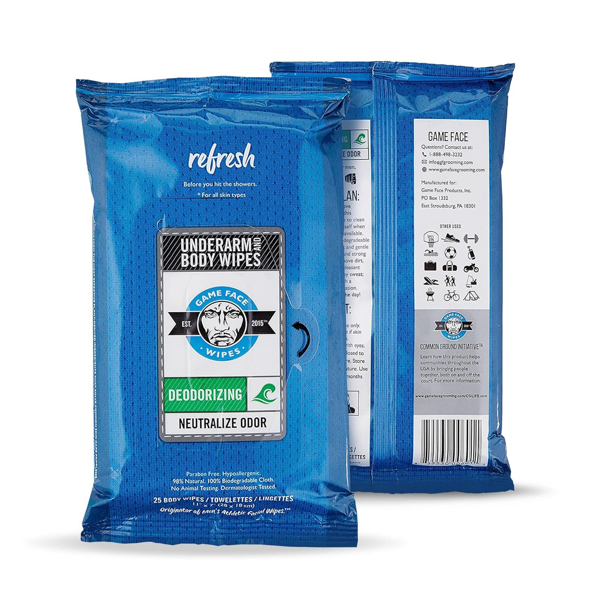 Game Face Deodorant Body Wipes 25-Count - Cozy Farm