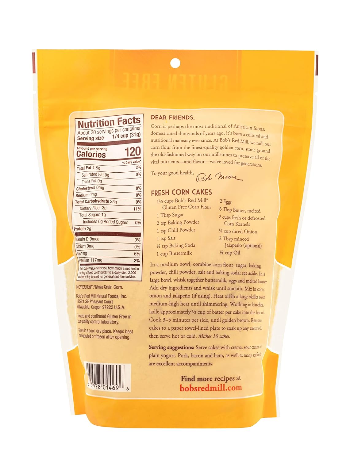 Bob's Red Mill Gluten-Free Corn Flour, 22 oz, Pack of 4