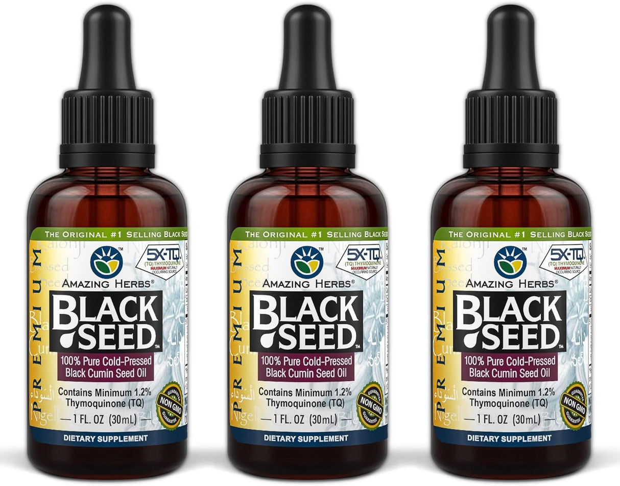 Amazing Herbs - Black Seed Oil, 1 fl oz (Pack of 3) - Cold-Pressed Nigella Sativa