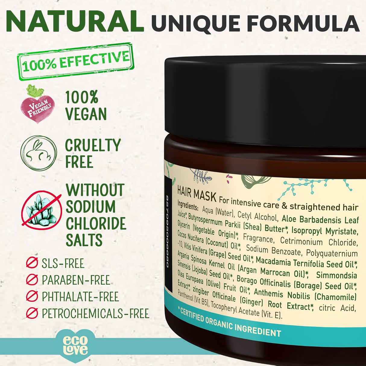 Ecolove Hair Mask, Nutrient-Infused Strengthening Treatment, 11.8 Oz.