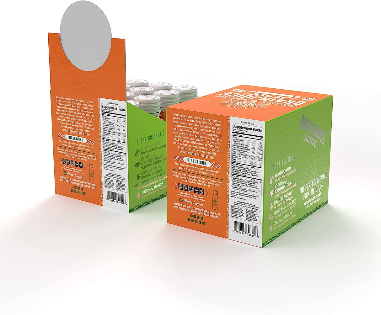 Brain Juice Pre-Workout Pomegranate Acai Active Shots (Pack of 12 - 2.5 Oz.) - Cozy Farm