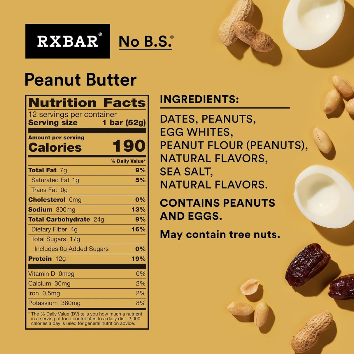 RXBAR Peanut Butter Protein Bar, 1.83 Oz. (Pack of 12)
