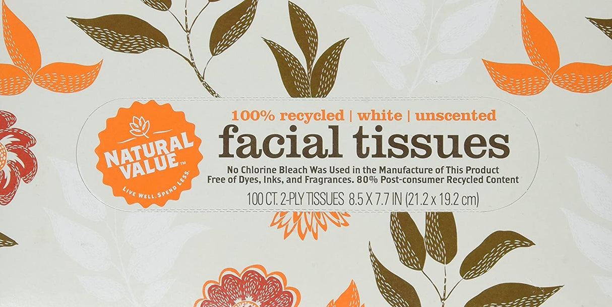 Natural Value 2-Ply Facial Tissue - 100 Count Pack, 30-Pack Case - Cozy Farm