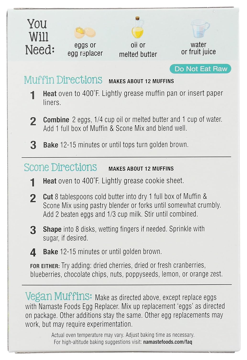 Muffin mix packaging with directions and ingredients listed.