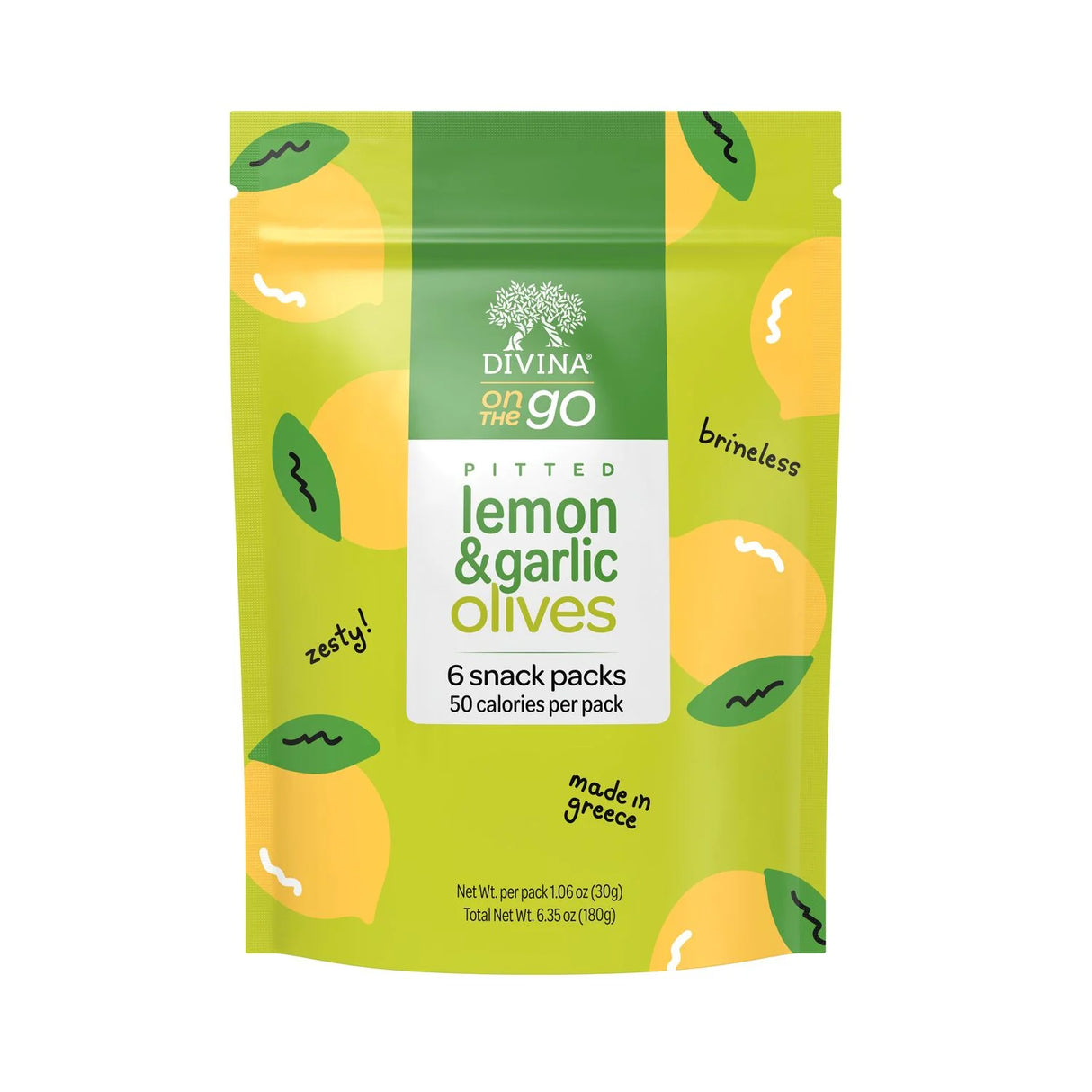 Divina Olives - Lemon & Garlic Pitted, 6.35 oz (Pack of 6) - Gluten-Free Greek Olives