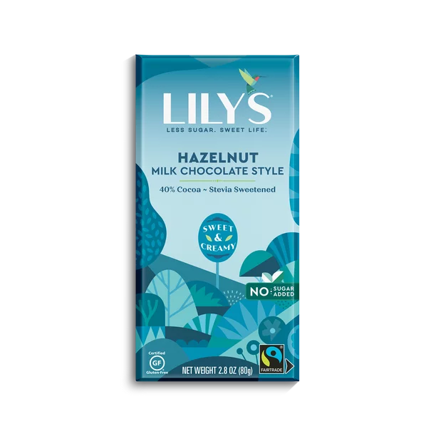 Lily's No Added Sugar Dark Chocolate Bar, 40% Hazelnut, 2.8oz (Pack of 12) - Cozy Farm