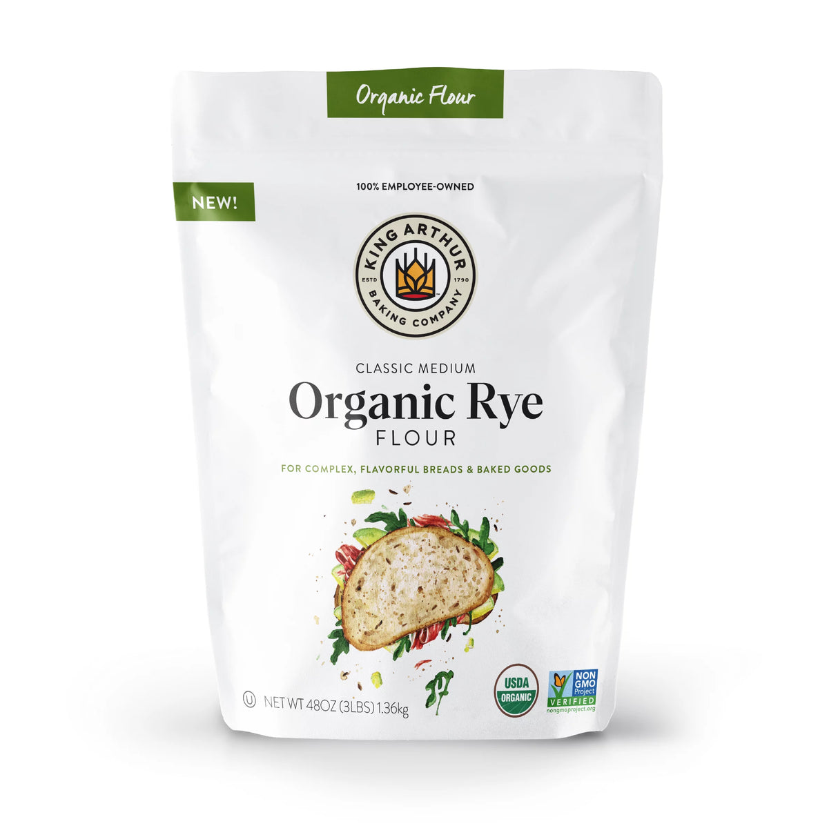 King Arthur Baking Company Organic Rye Flour - 48 Oz, Case of 4 - Cozy Farm