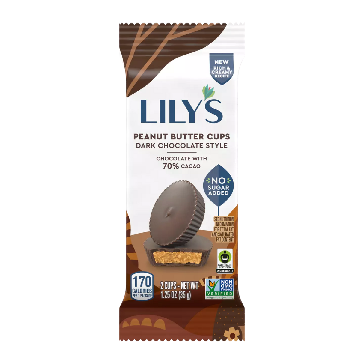 Lily's 无糖黑巧克力花生酱杯,1.25 盎司,2 包(12 盒)