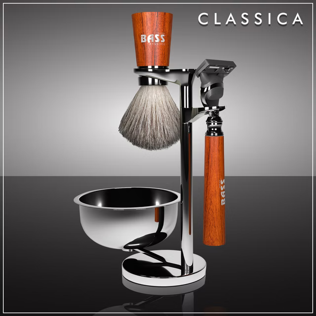 Bass Brushes "Classica" Shave Set with Bowl, Kit - Men's Grooming Gift