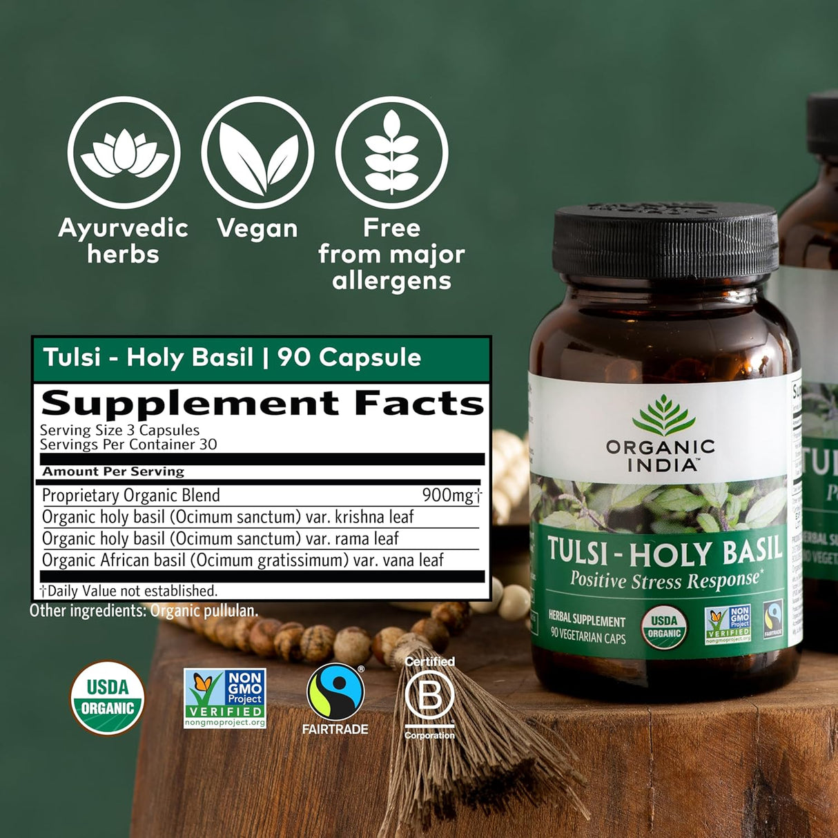 Organic India Tulsi Holy Basil Supplement, 90 Capsules – Stress Relief & Immune Support