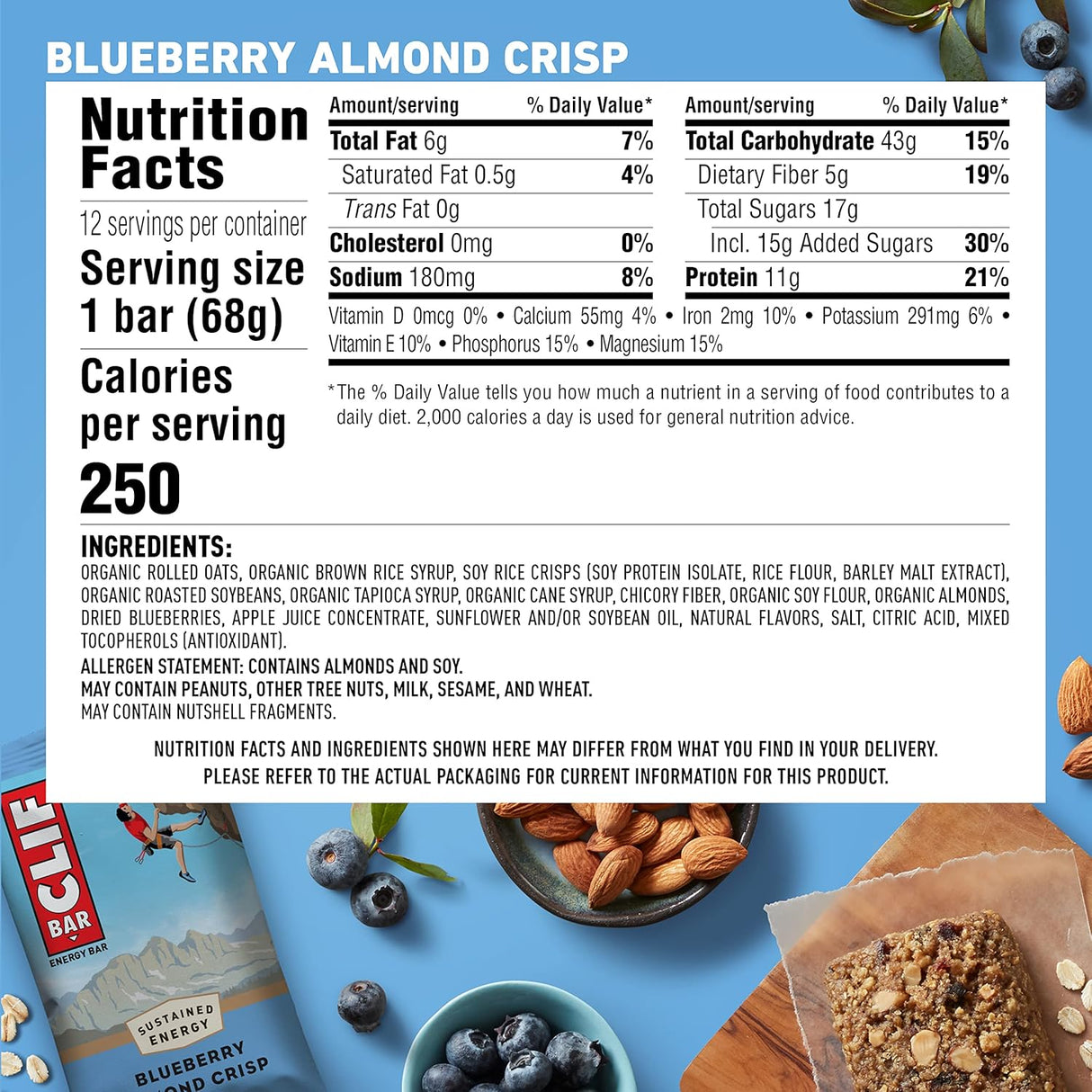 Clif Bar Organic Blueberry Crisp (Pack of 12 - 2.4 Oz.)