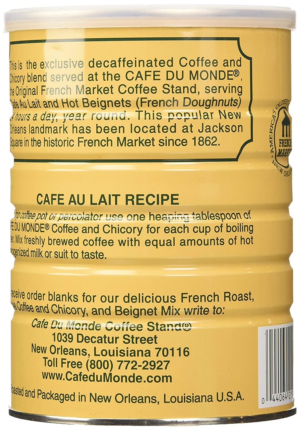 Cafe Du Monde Decaffeinated Coffee and Chicory, Dark Roast - 13 Ounce Can, 12 Pack - Rich Flavor, New Orleans Style - Cozy Farm