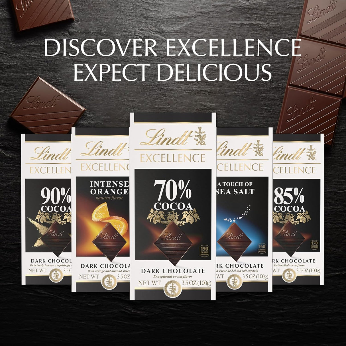Lindt Excellence 90% Cocoa Dark Chocolate Bar Case of 12 3.5 Oz