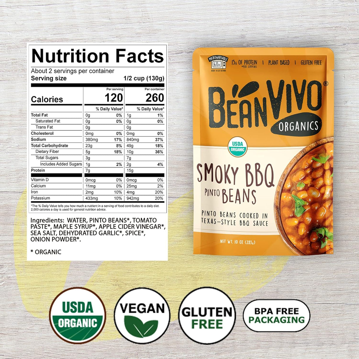 Bean Vivo Pinto Beans Smoky BBQ, Case of 6, 10 oz Each