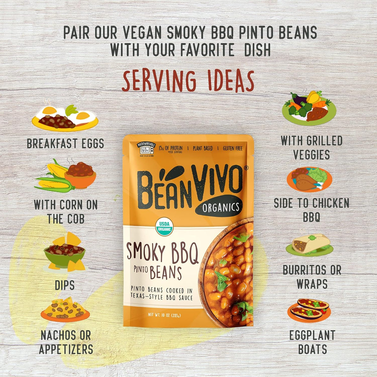 Bean Vivo Pinto Beans Smoky BBQ, Case of 6, 10 oz Each