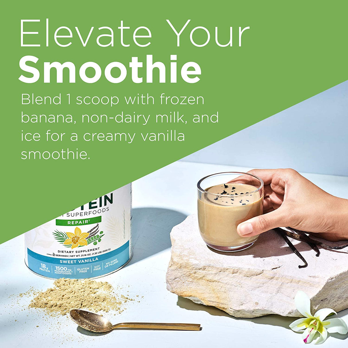 Four Sigmatic - Plant Based Protein With Superfood - Sweet Vanilla 21.16 Oz - Cozy Farm