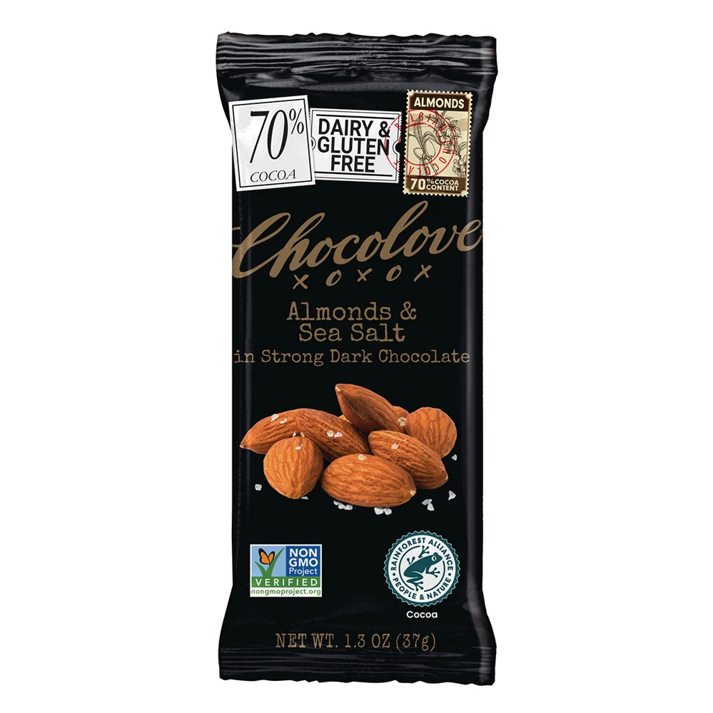 Chocolove - Almond & Sea Salt Dark Chocolate Mini Bar, 1.3 oz (Pack of 12) - Dairy Free