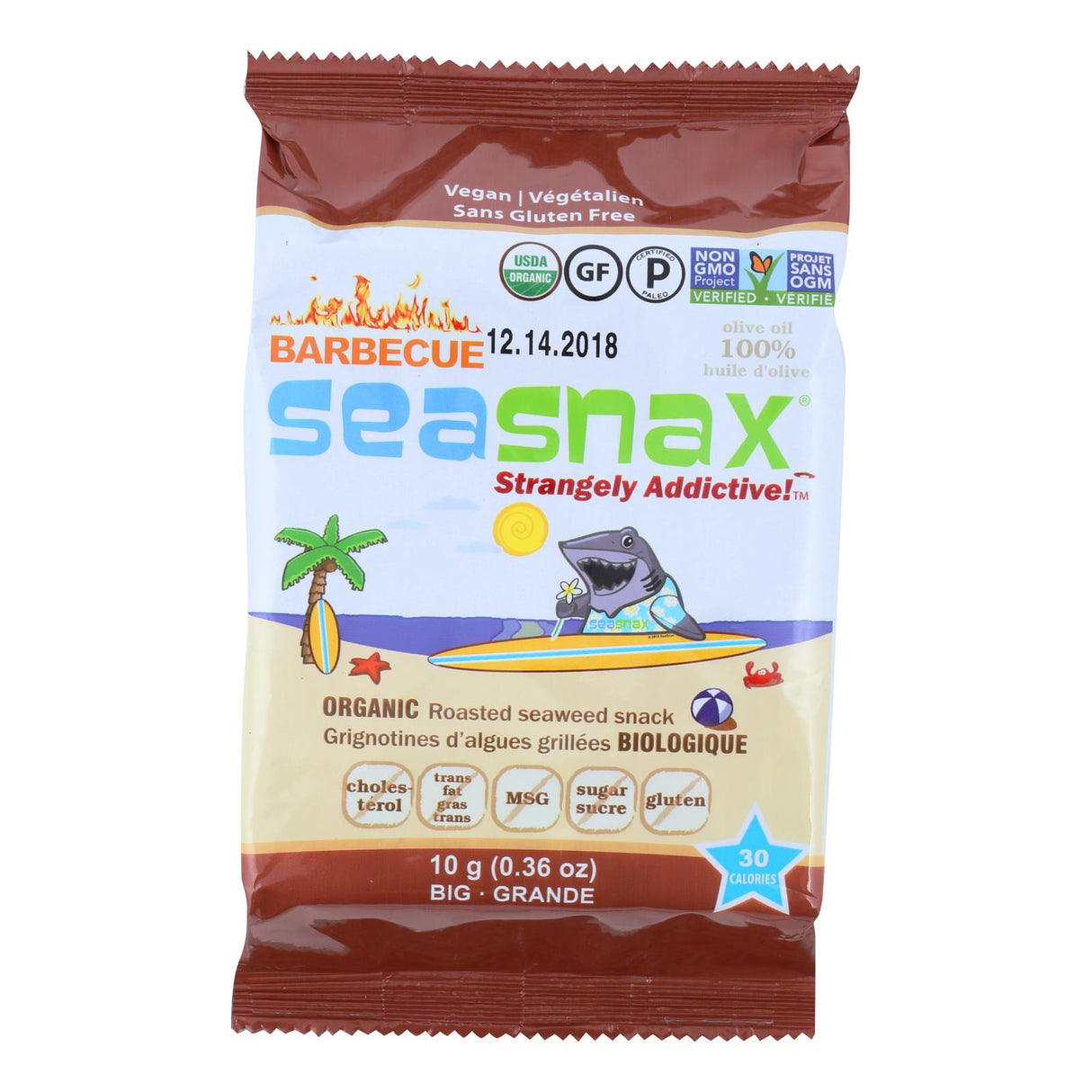 Seasnax Organic BBQ Seaweed Snax (Case of 12 - 0.36 oz) - Cozy Farm