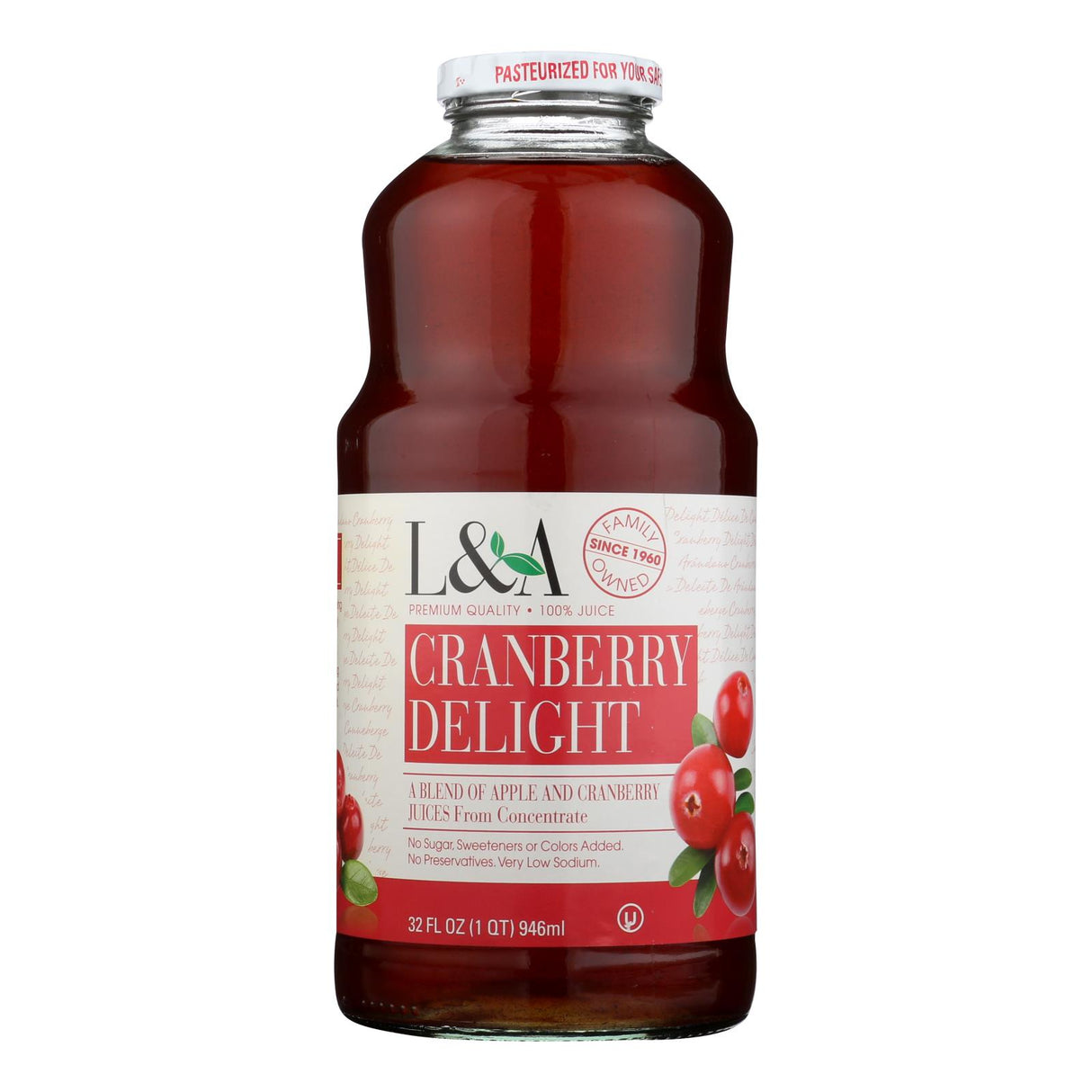 L&A Juice Cranberry Delight - 32 Fl Oz, Pack of 6 - Cozy Farm