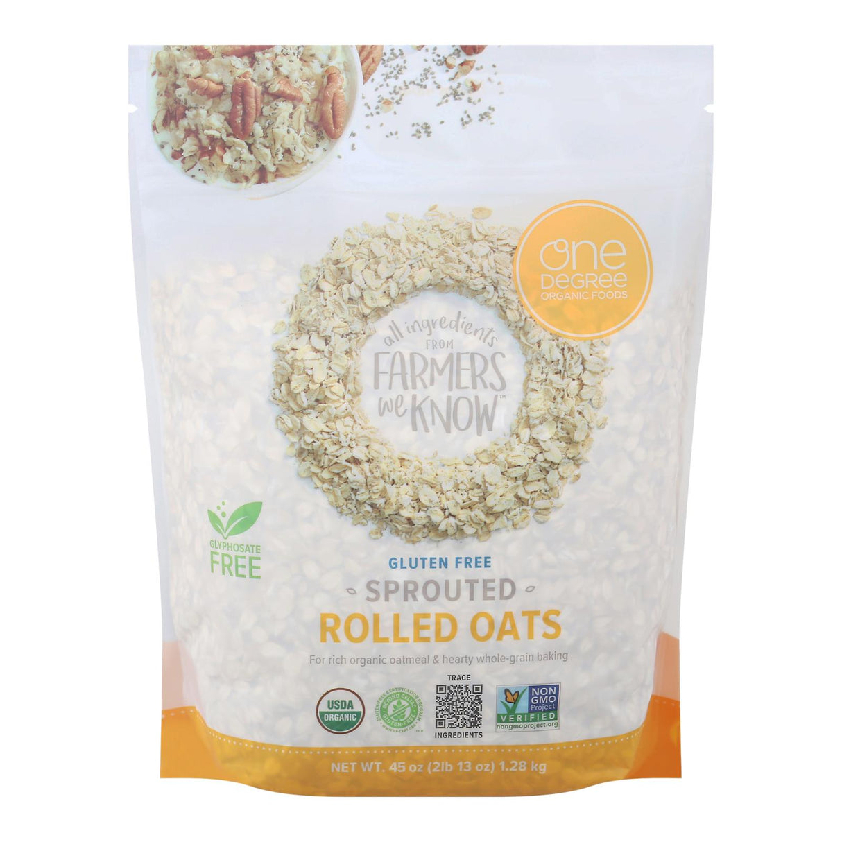 One Degree Organic Foods Sprtd Rolled Oats - 45 Oz (Case of 4) - Cozy Farm