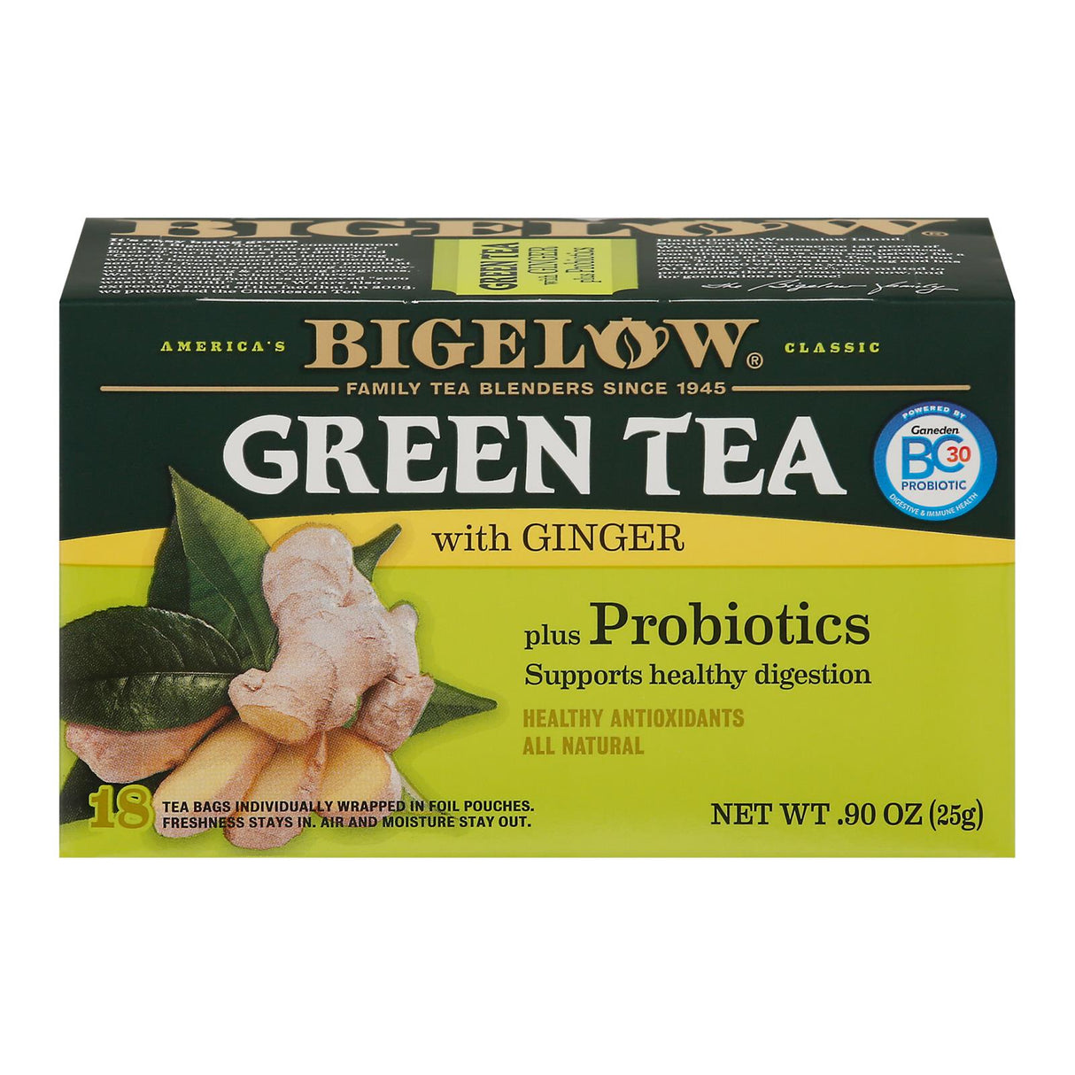 Bigelow Tea Green Tea with Ginger - Case of 6 - 18 Tea Bags - Cozy Farm
