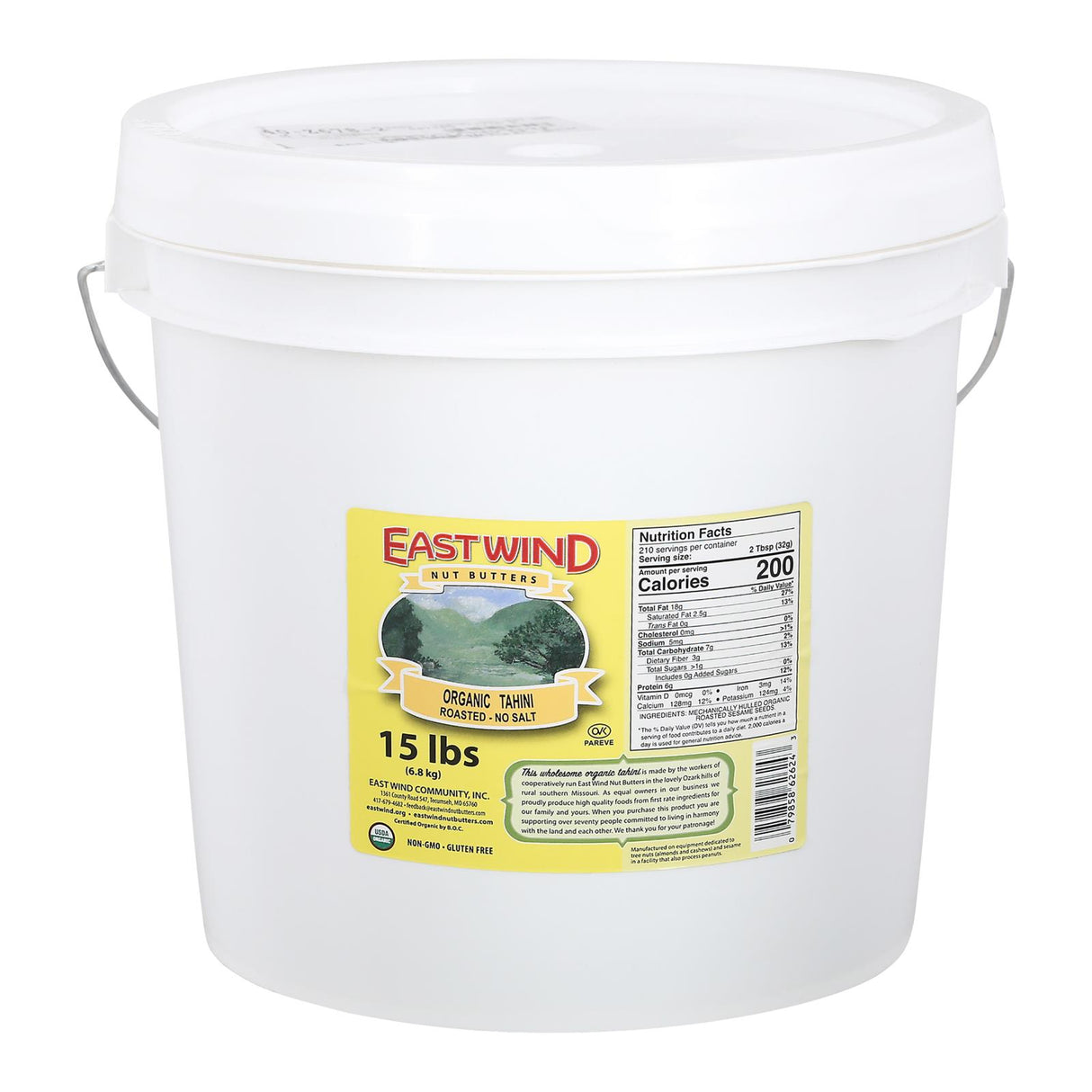 East Wind Premium 15 Lb Roasted Sesame No Salt Tahini - Cozy Farm