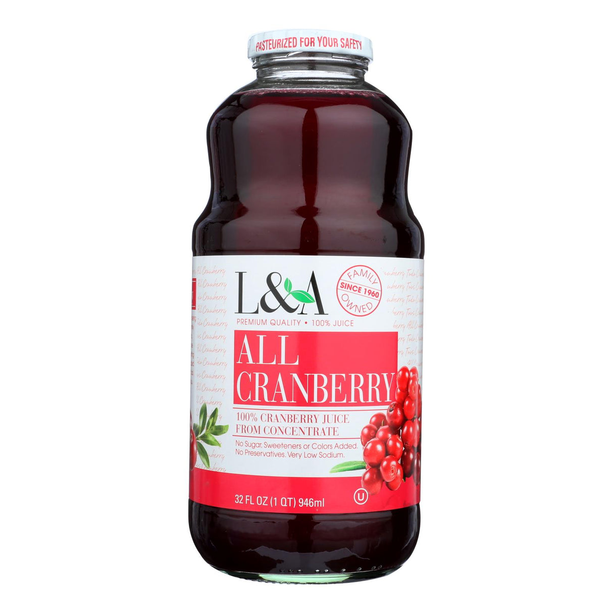 L&A All Cranberry Juice - 32 fl oz - Cozy Farm