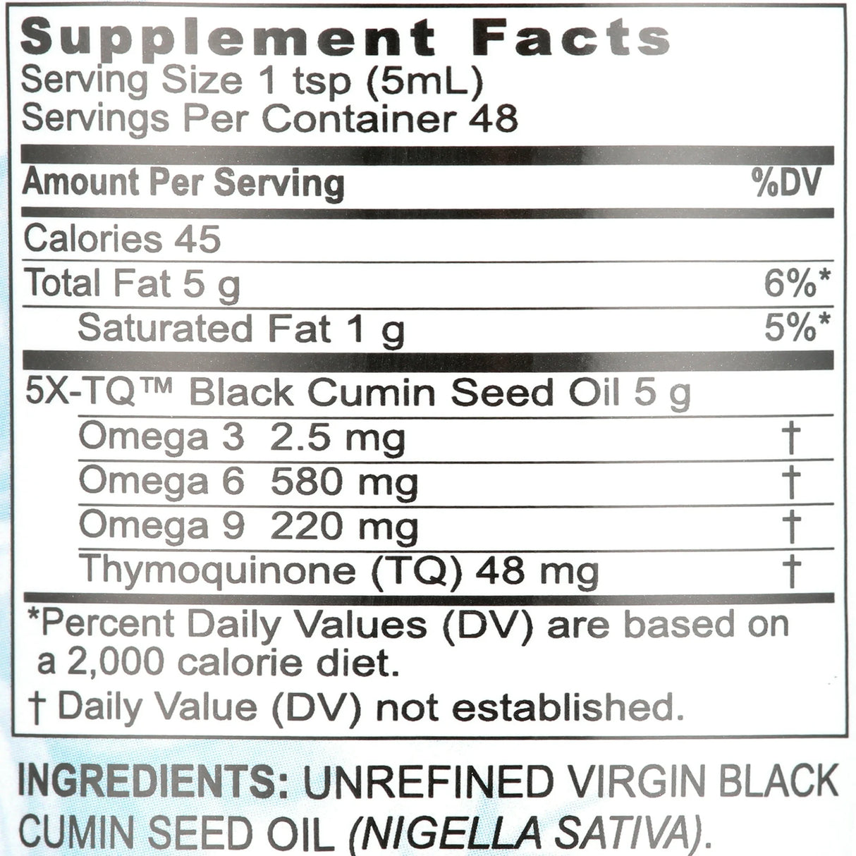 Amazing Herbs Premium Black Seed Oil Nutrition Facts