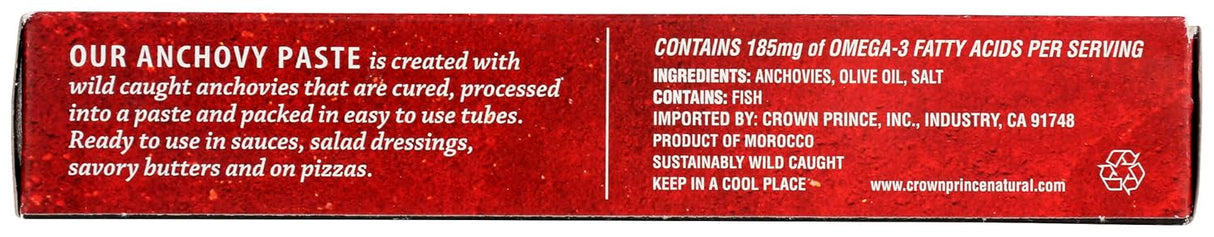Anchovy paste packaging with text and branding details.