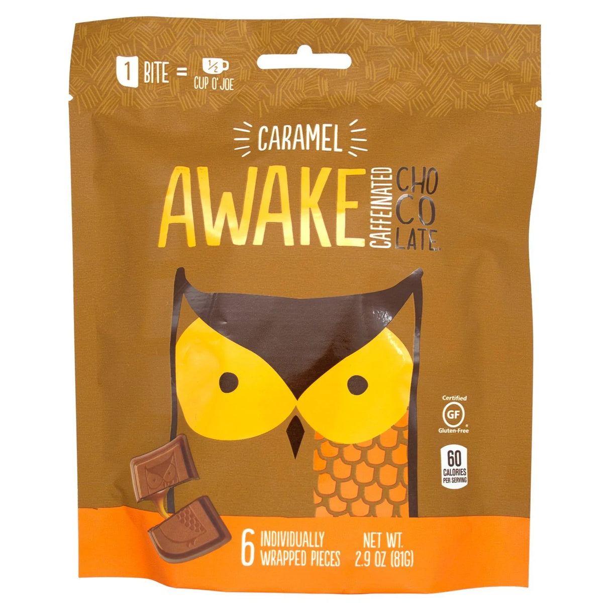 Awake Chocolate (Pack of 10) 2.9 Oz Milk Choco Caramel Bag - Cozy Farm