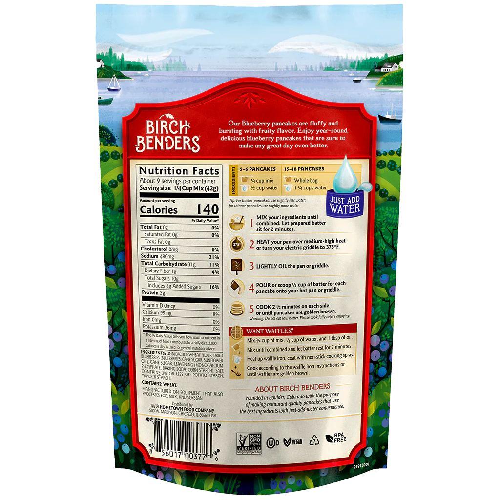 Birch Benders 煎饼华夫饼预拌粉 - 蓝莓 - 6盒装 - 14盎司