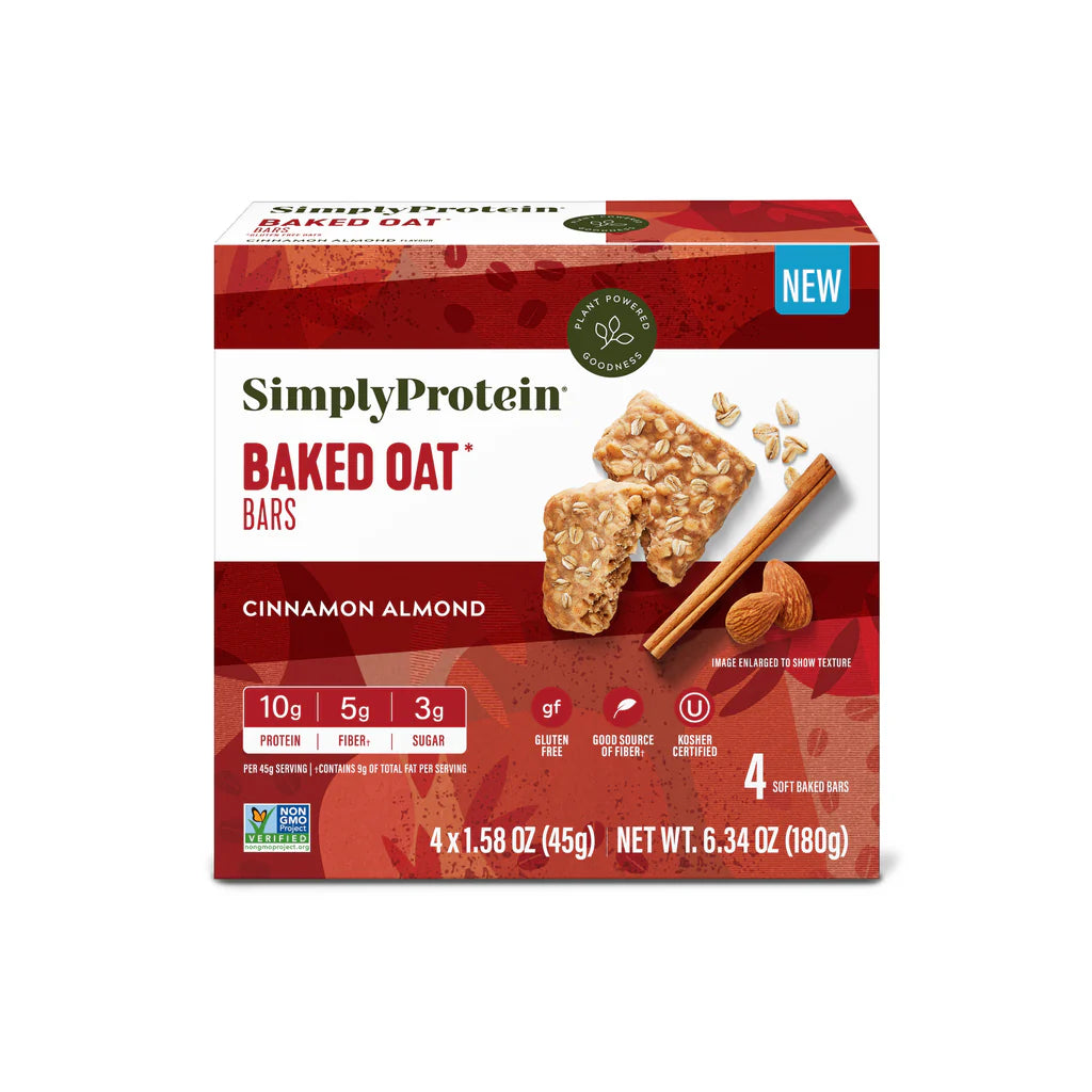 Simply Protein - Cinnamon Almond Baked Oat Bar, 6.34 oz (Pack of 6) - Protein snack bars