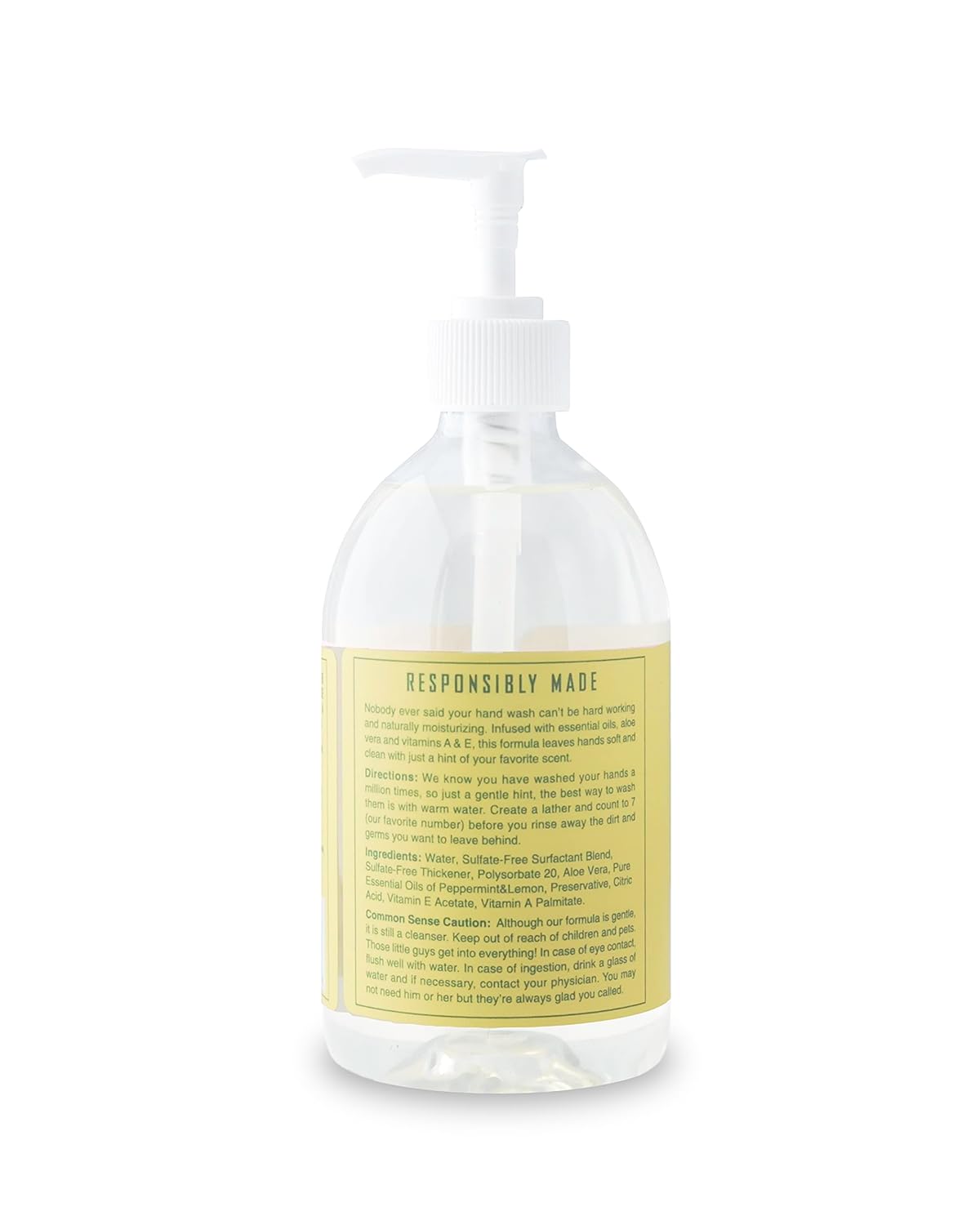 Clear bottle with pump and yellow label on a white background