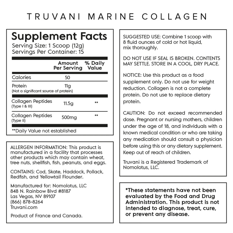 Truvani Marine Collagen Powder Unflavored 6.35oz - Cozy Farm 