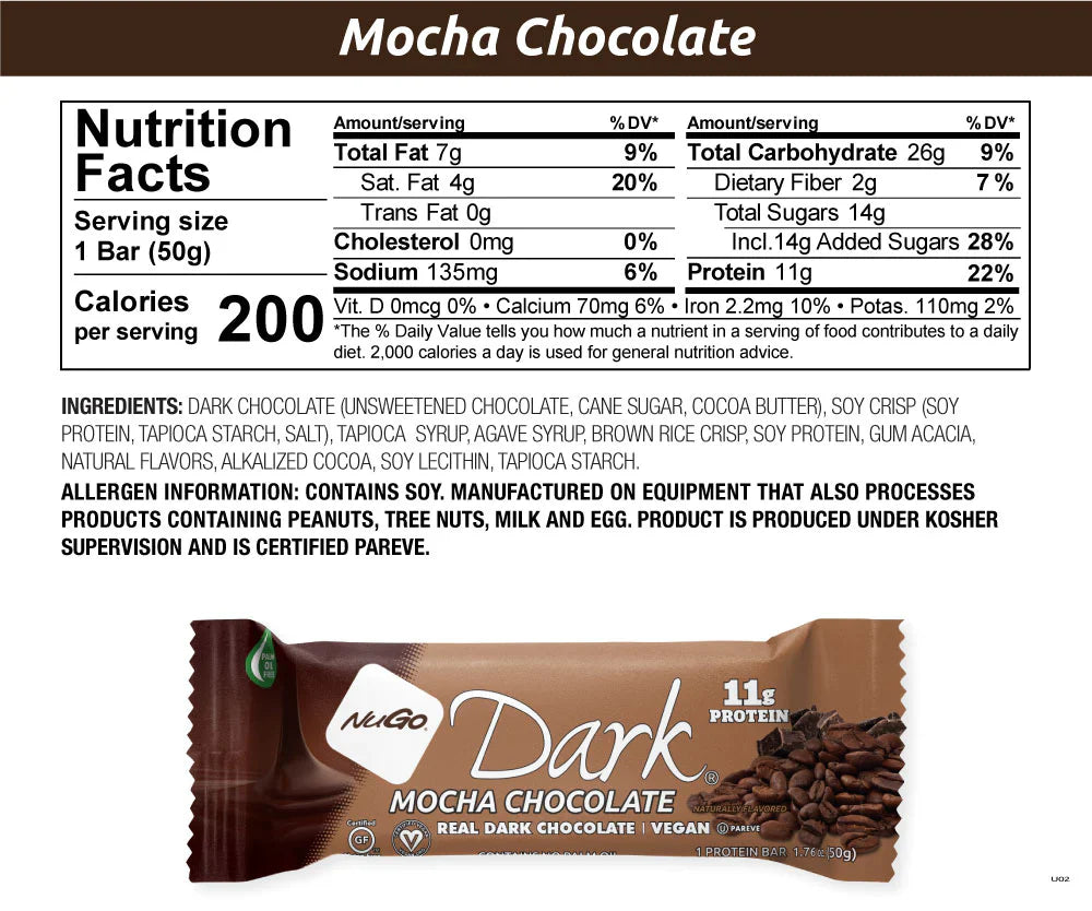 NuGo Dark Mocha Chocolate Protein Bar, 50g, Pack of 12