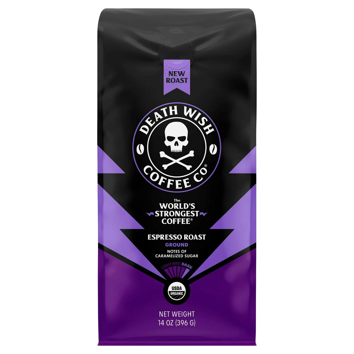 Death Wish Coffee - Organic Ground Espresso, 14 oz (Case of 6) - Strongest Coffee Beans