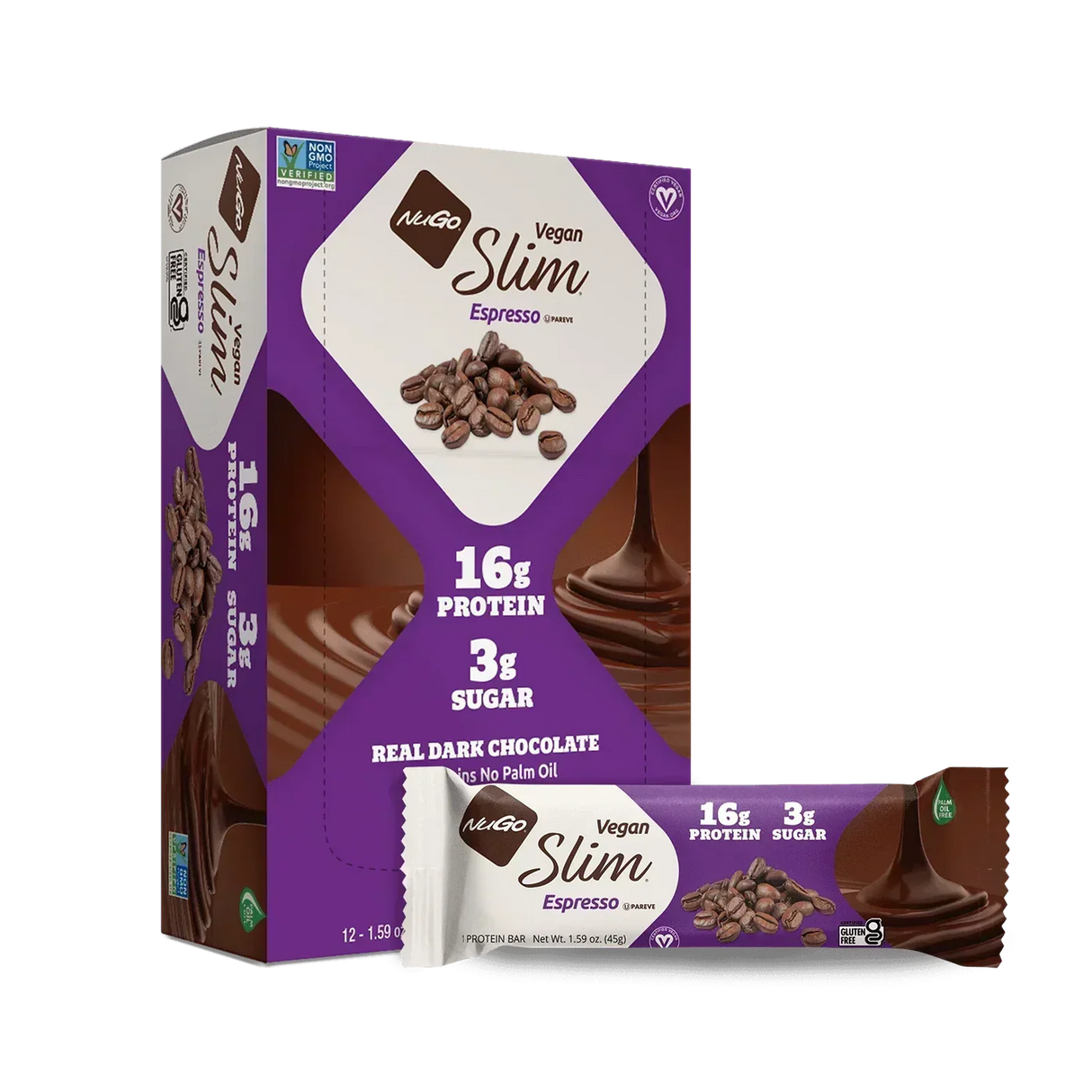 NuGo Slim Espresso Protein Bar, Pack of 12, 1.59 Oz. Bars