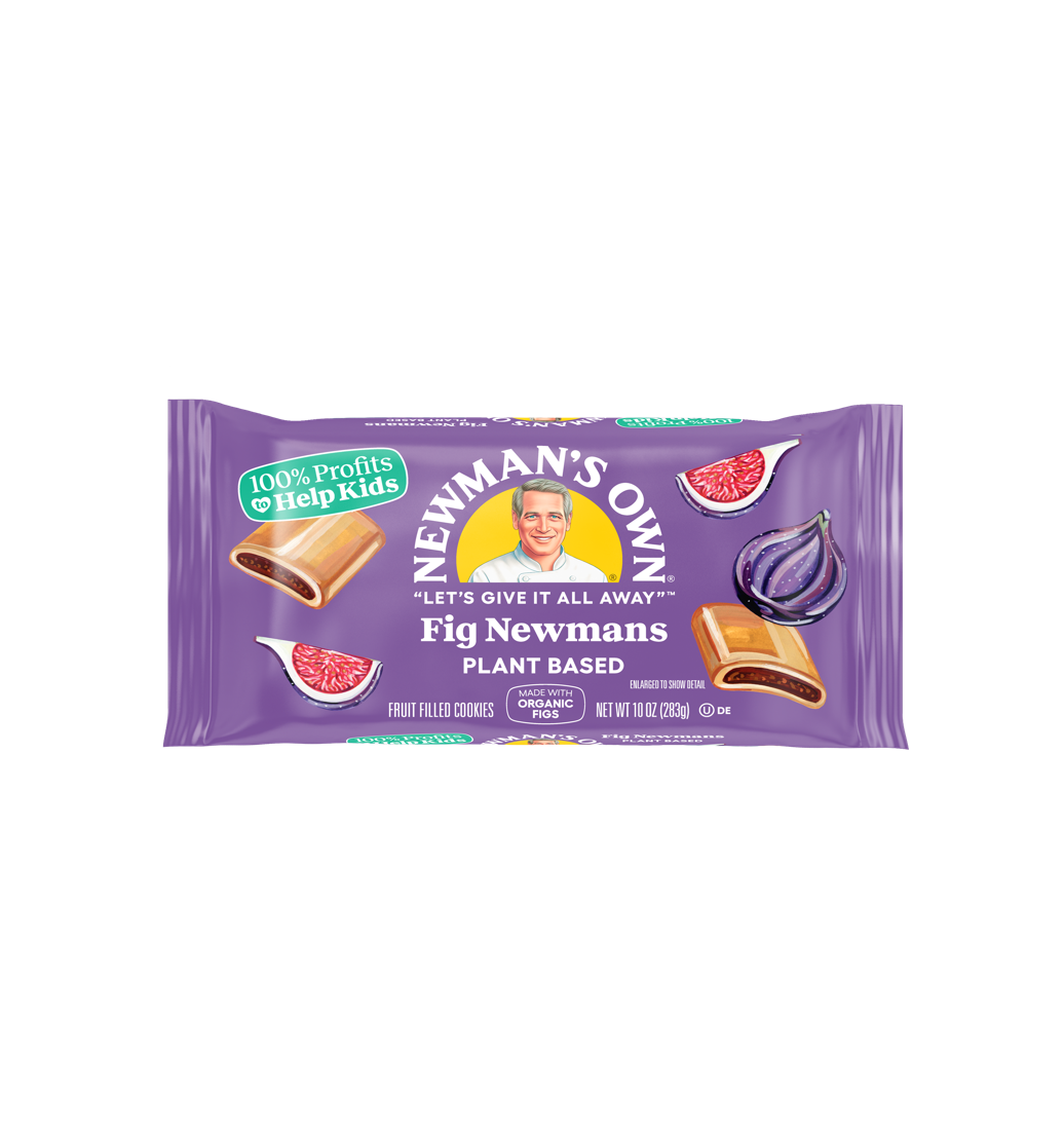 Packaging of Newman's Own Fig Newman cookies on a white background